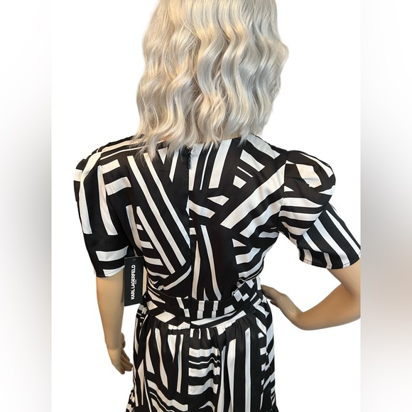 Karl Lagerfeld NWT Size 2 Black White Short Sleeve Ruffle Hem Mini Dress  (0483) - Picture 9 of 14